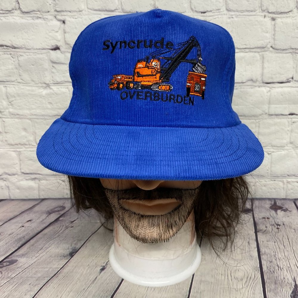 Vintage Oilfield Hat Cap Snapback Blue Corduroy Rope Syncrude Overburden Oilsand